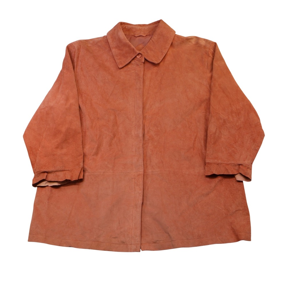 Terry Lewis Women 2X Jacket Peach Suede Leather Button Front Cropped Sleeve